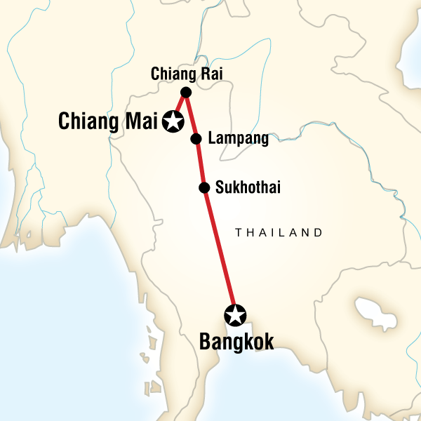 Map of the route for Northern Thailand Explorer