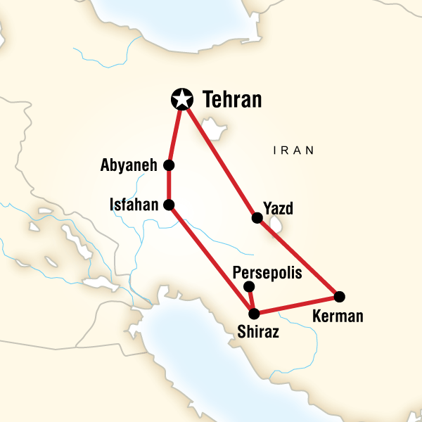 Map of the route for Iran - Discover Persia