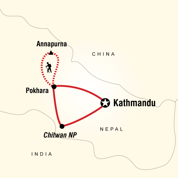 Map of the route for Nepal Adventure