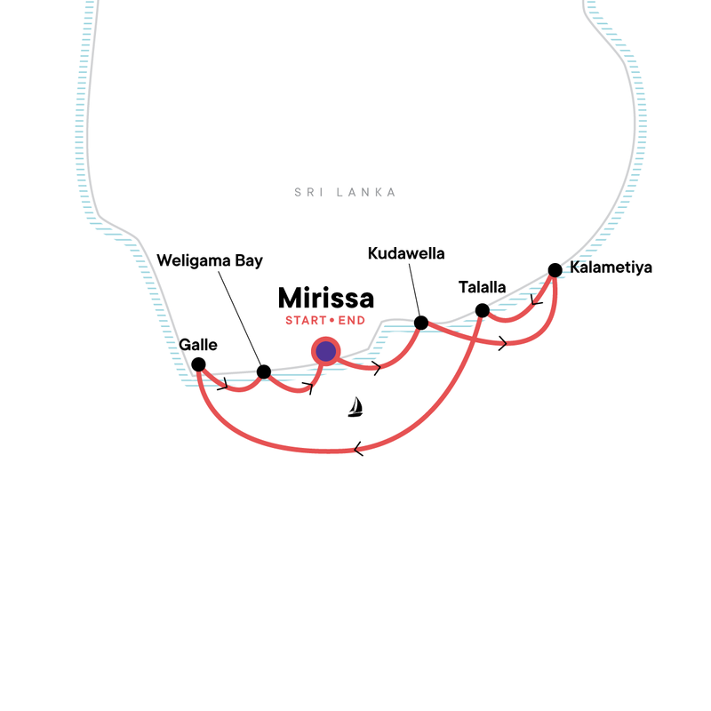 Map of the route for Sailing Sri Lanka - South Coast