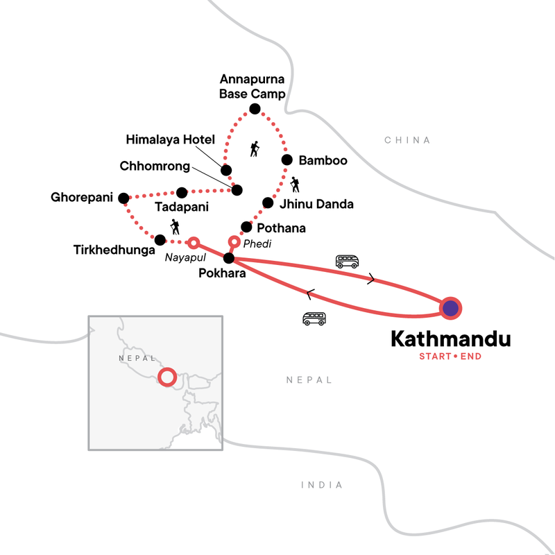 Map of the route for Annapurna Sanctuary