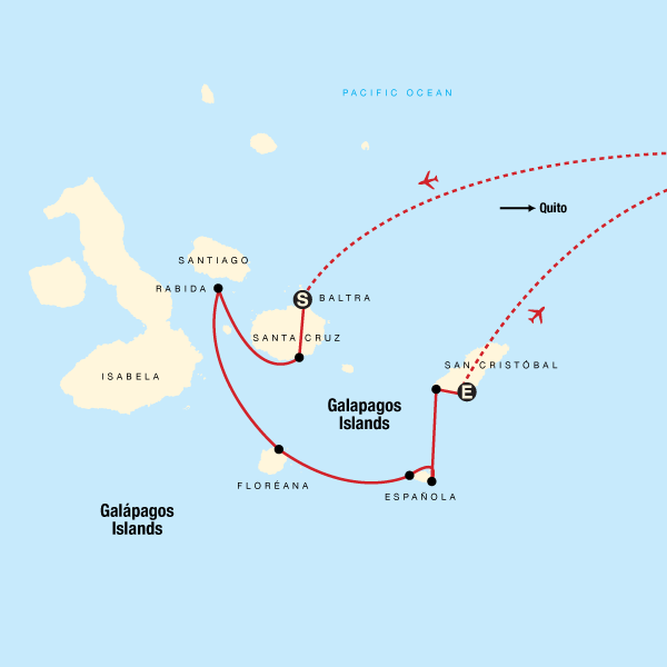 Map of the route for Galápagos — South Islands aboard the Xavier III