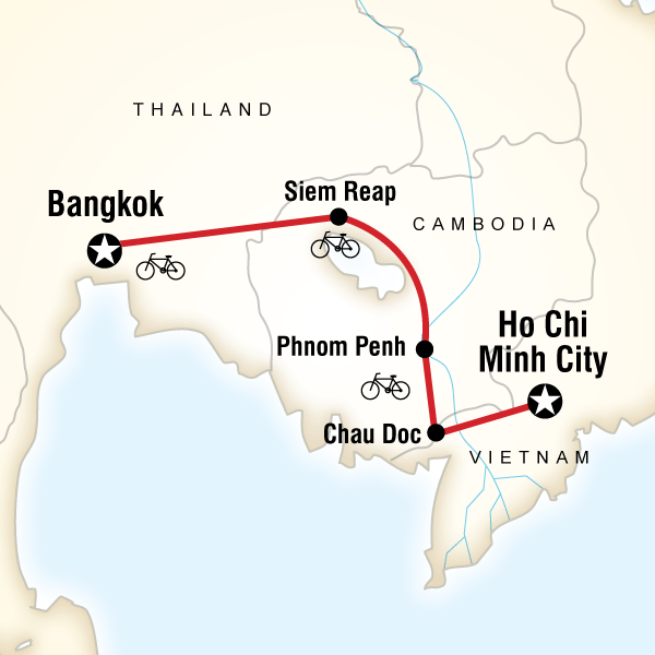 Map of the route for Indochina Cycle