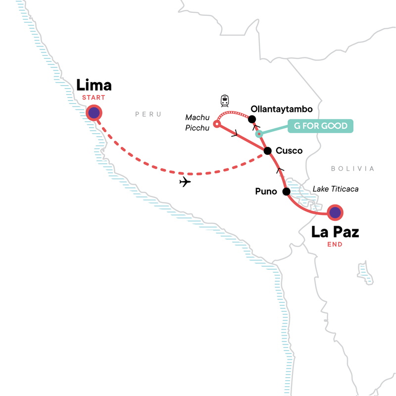 Map of the route for South America Adventure: Lima to La Paz