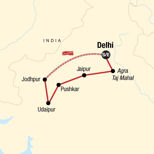 Map of the route for Pushkar Camel Fair & Rajasthan Adventure