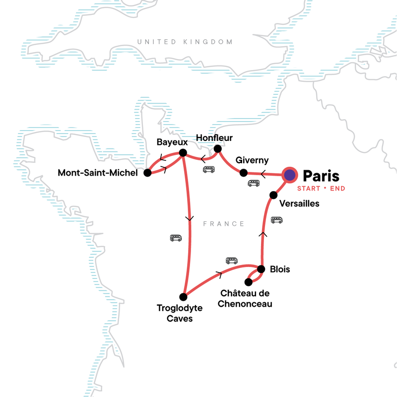 Map of the route for Upgraded France Family Adventure