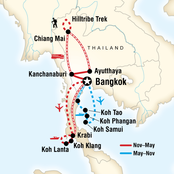 Map of the route for Thailand Experience
