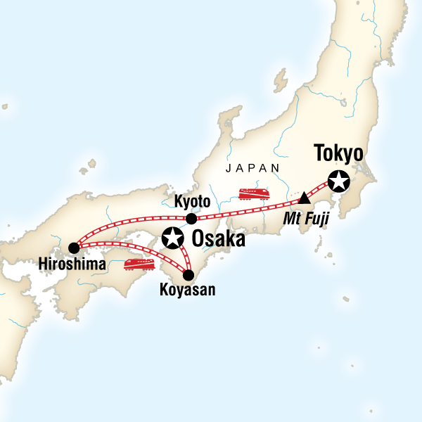 Map of the route for Japan Express – Osaka to Tokyo