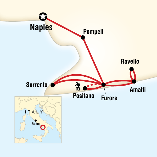Map of the route for Local Living Italy—Amalfi Coast Winter