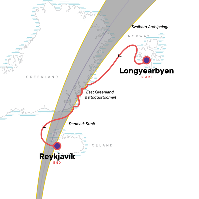 Map of the route for Arctic Highlights: Solar Eclipse Edition