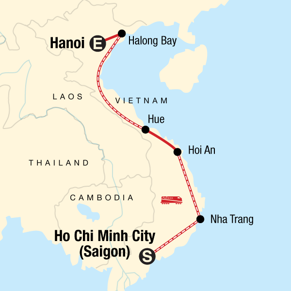 Map of the route for Vietnam: Historic Cities & Halong Bay Cruising