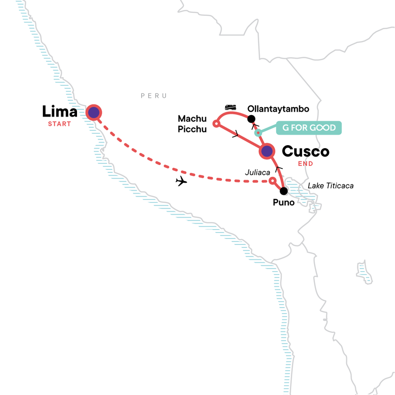 Map of the route for Classic Peru