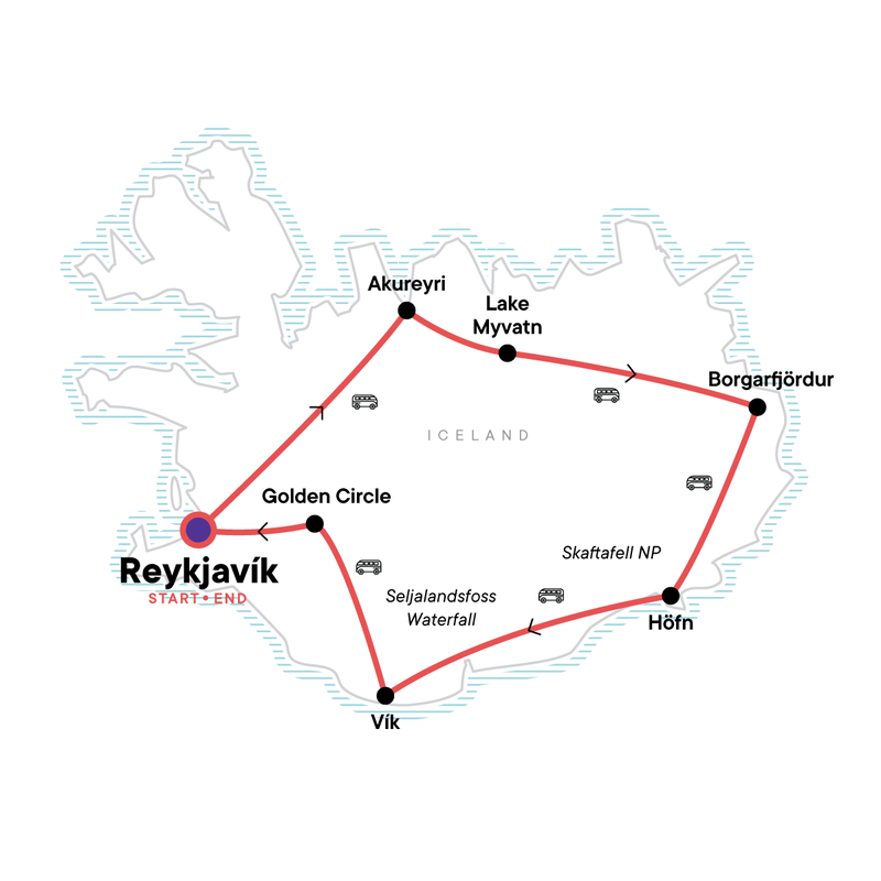 Map of the route for Complete Iceland