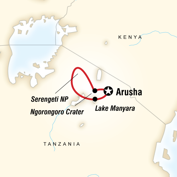 Map of the route for Tanzania Camping Adventure