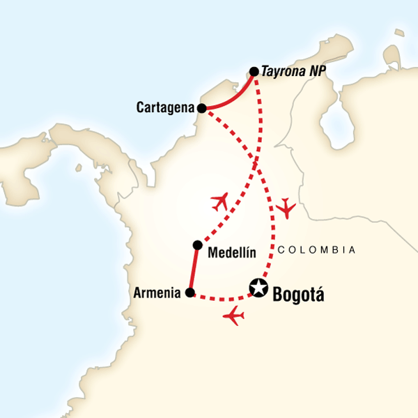 Map of the route for Colombia Journey