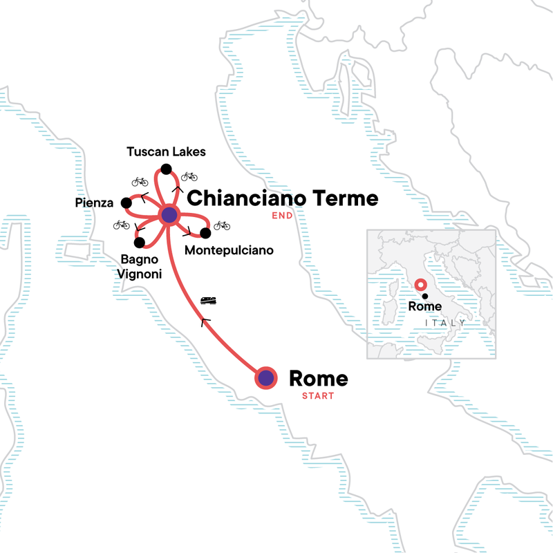 Map of the route for Cycling in Tuscany