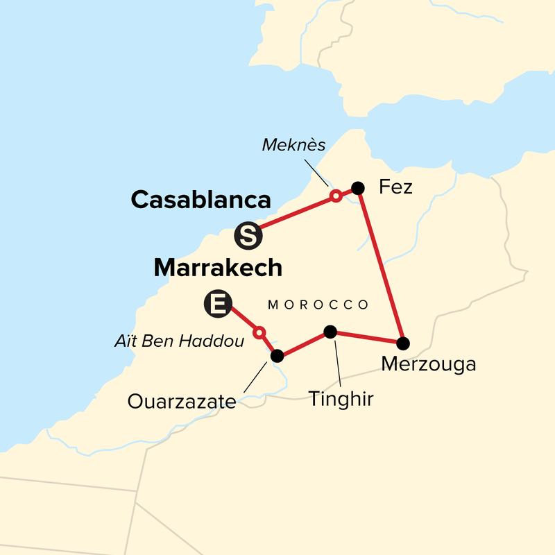 Map of the route for Journeys: Morocco Highlights