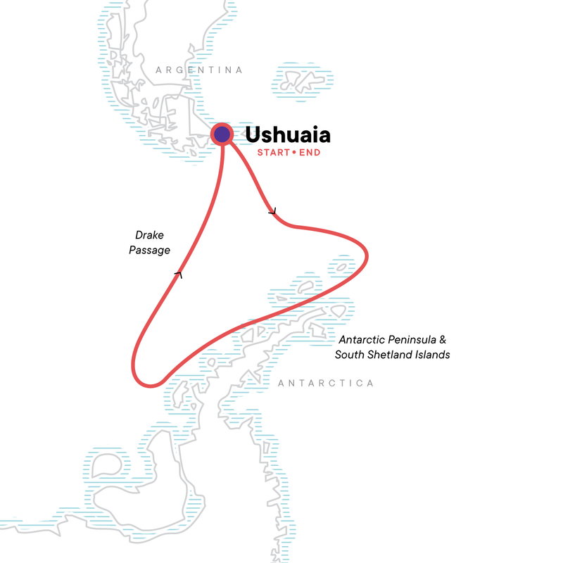 Map of the route for Quest for the Antarctic Circle