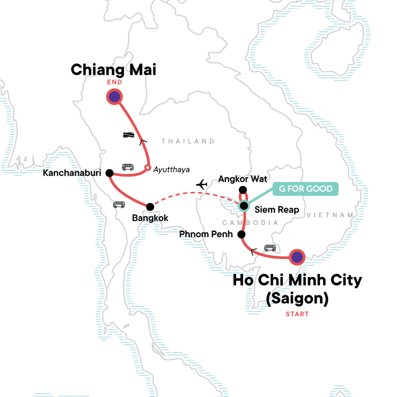 Map of the route for Best of Cambodia & Northern Thailand