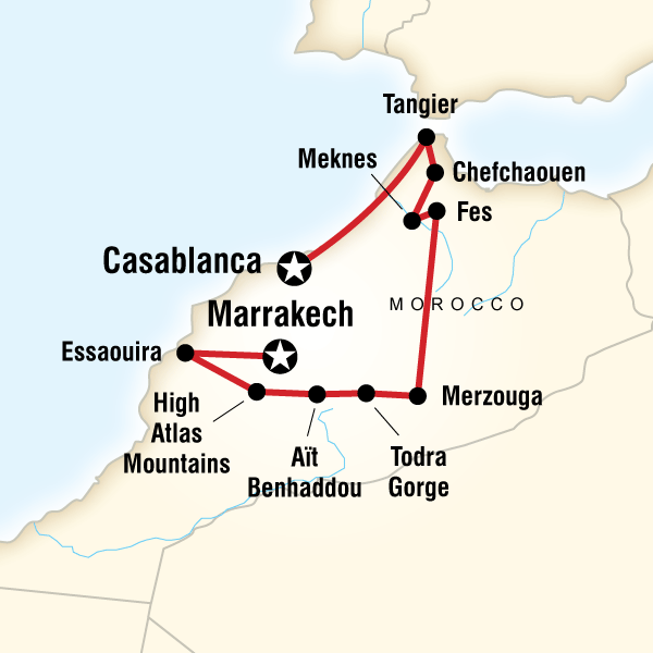 Map of the route for Highlights of Morocco