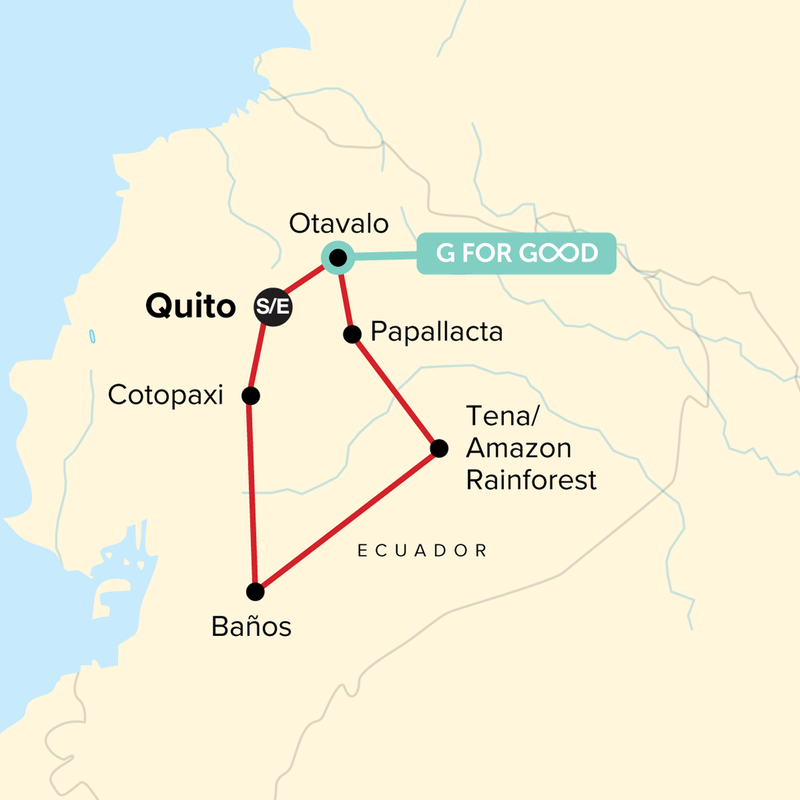 Map of the route for Journeys: Ecuador’s Amazon and Volcanoes