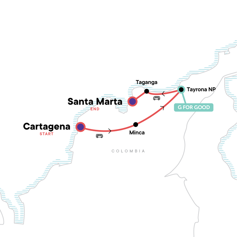 Map of the route for Caribbean Colombia Express — Plus