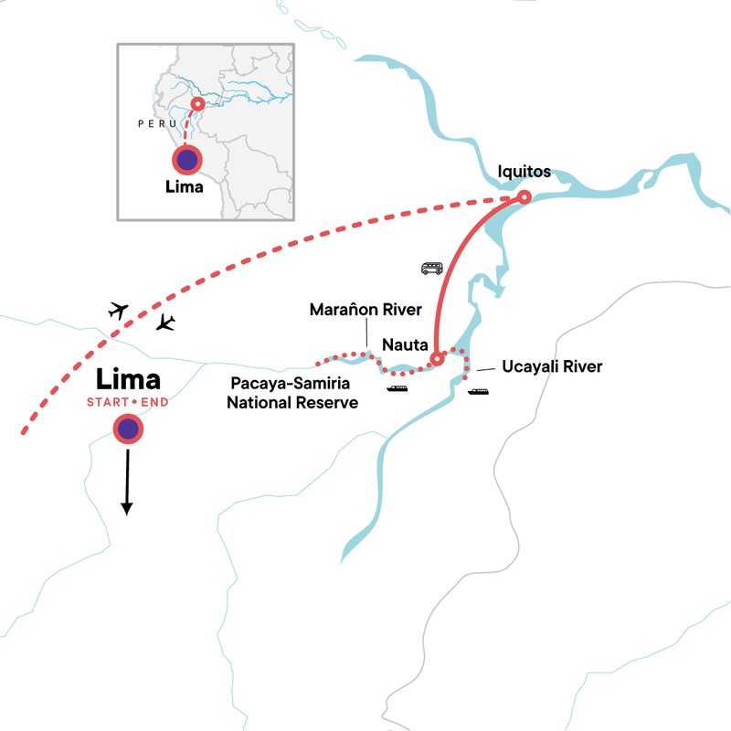 Map of the route for Amazon Riverboat Adventure In Depth