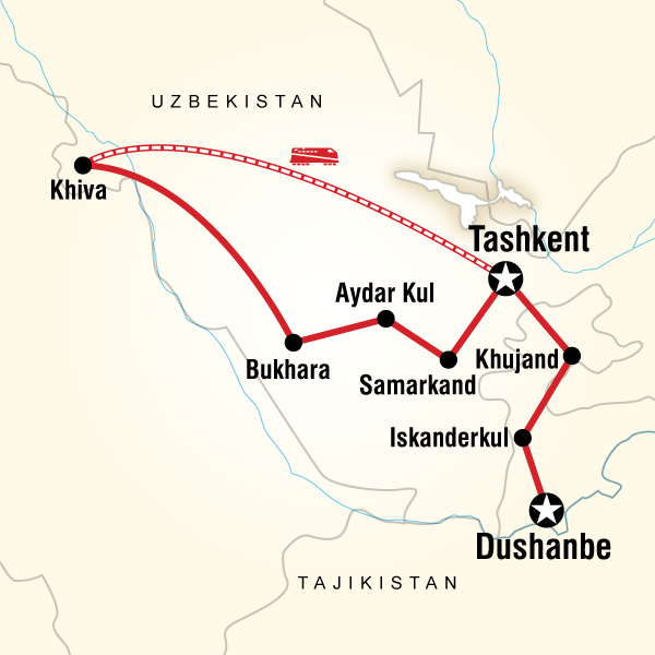 Map of the route for Best of Tajikistan & Uzbekistan