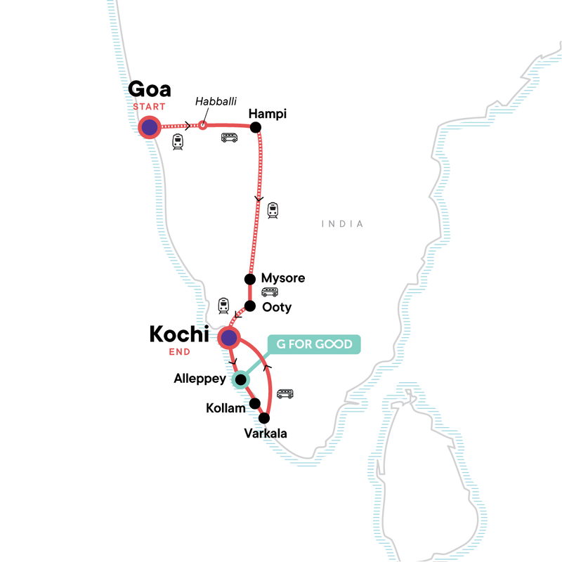 Map of the route for India: Kochi & Goa's Golden Beaches