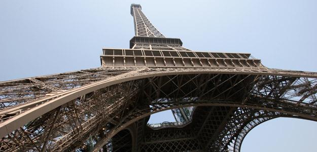 Looking up at the Eiffel Tower in Paris