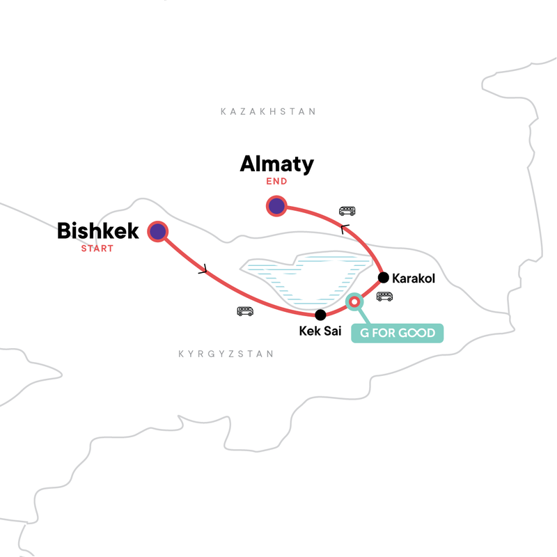 Map of the route for Northern Stans: Kyrgyzstan & Kazakhstan