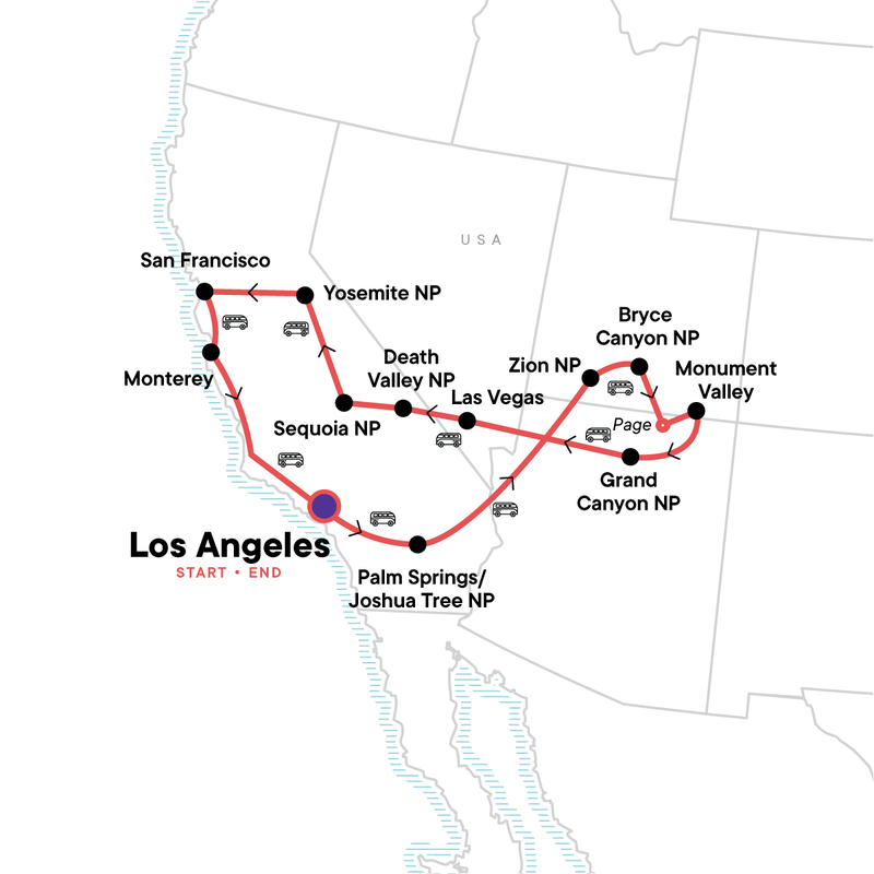 Map of the route for Ultimate Western USA