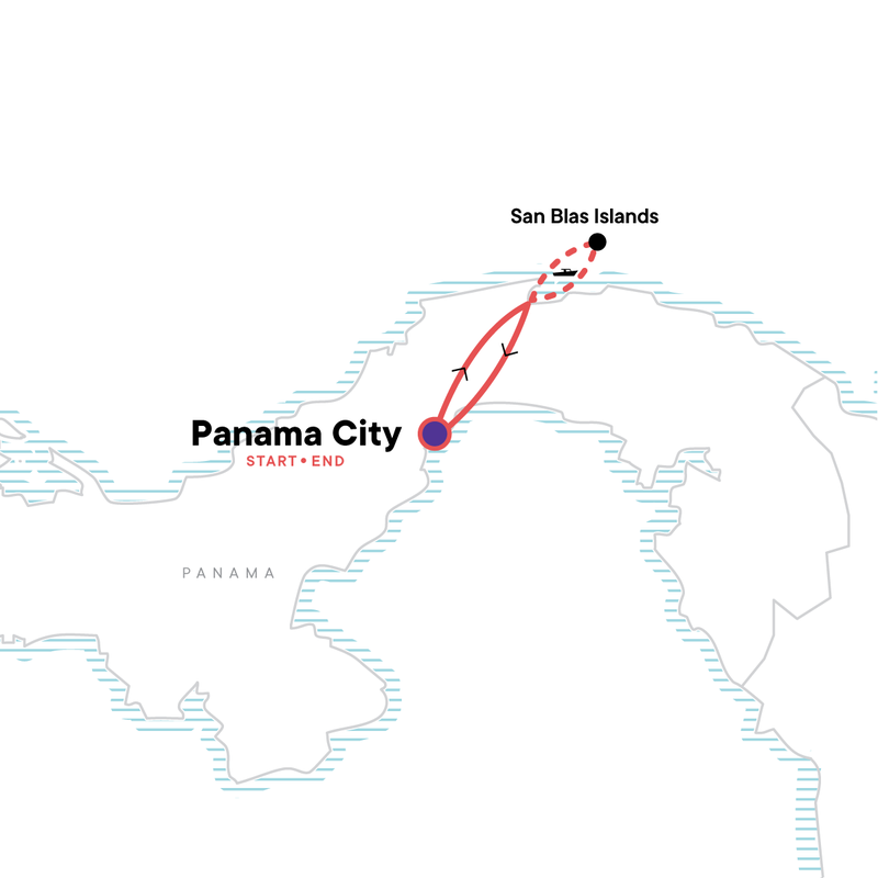 Map of the route for Panama: Sandy Beaches & San Blas Sunsets