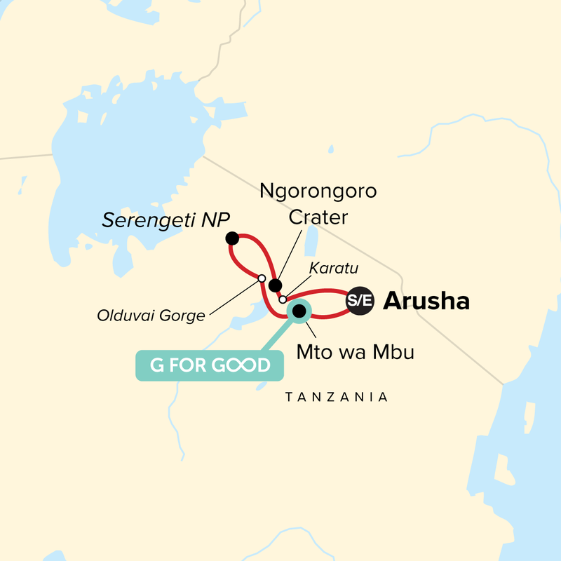 Map of the route for Tanzania Family Journey: A Serengeti Safari