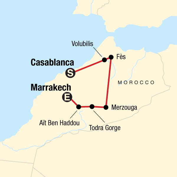 Map of the route for Morocco Kasbahs & Desert