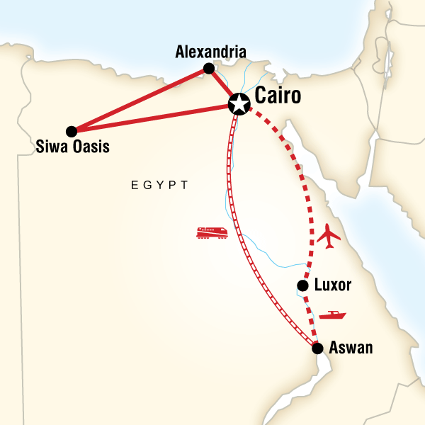 Map of the route for Highlights of Egypt