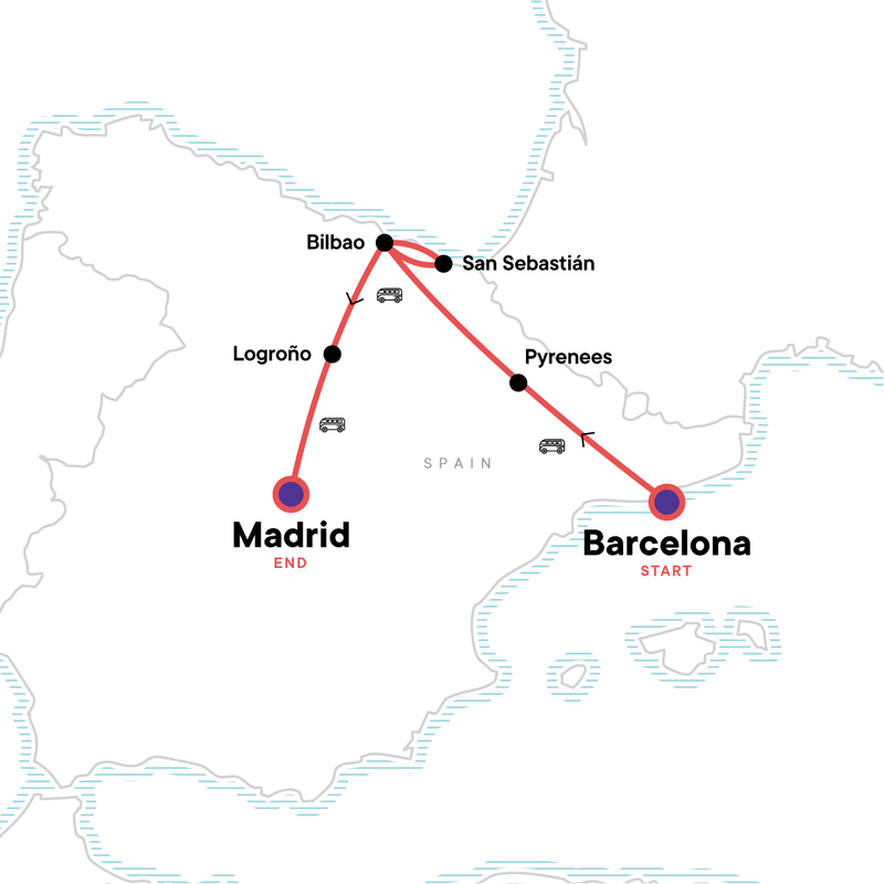 Map of the route for Best of Northern Spain