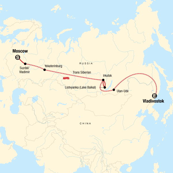 Map of the route for Epic Trans-Siberian Journey