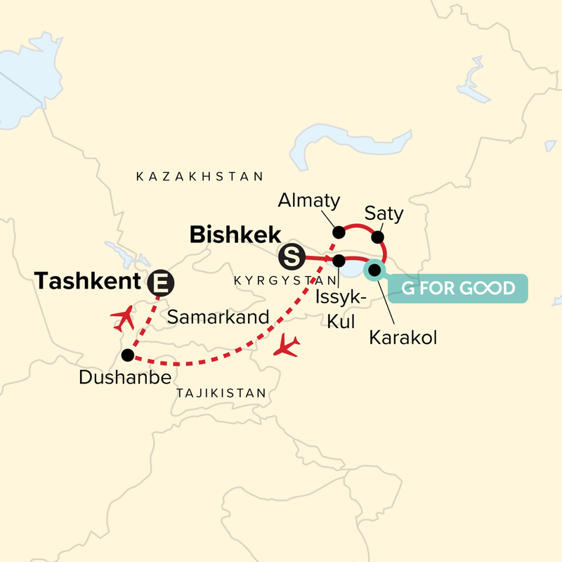 Map of the route for Journeys: Through the Heart of the Stans