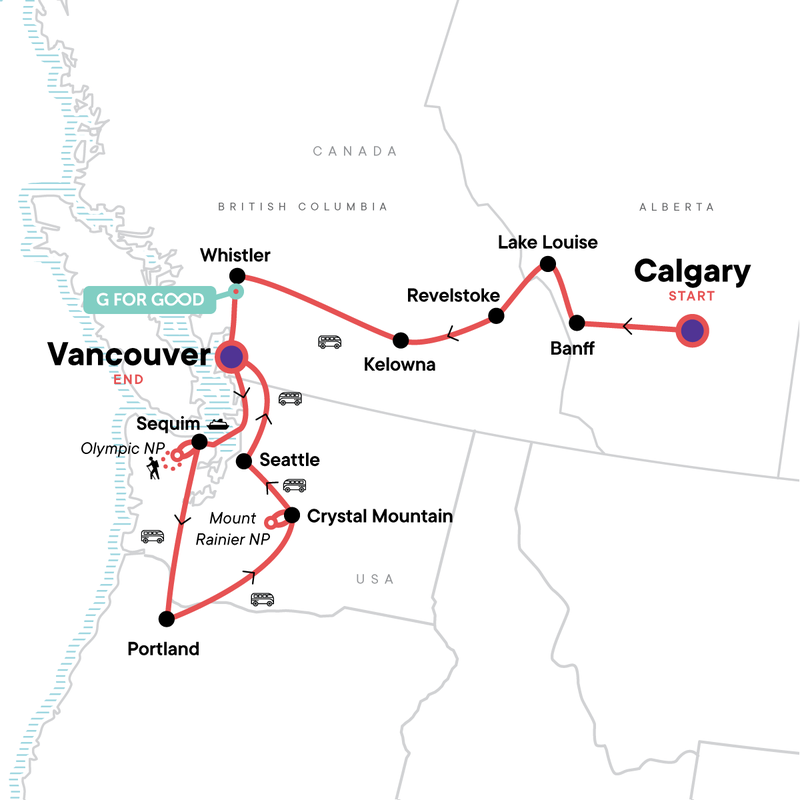 Map of the route for Best of Northern Rockies & the Pacific Northwest