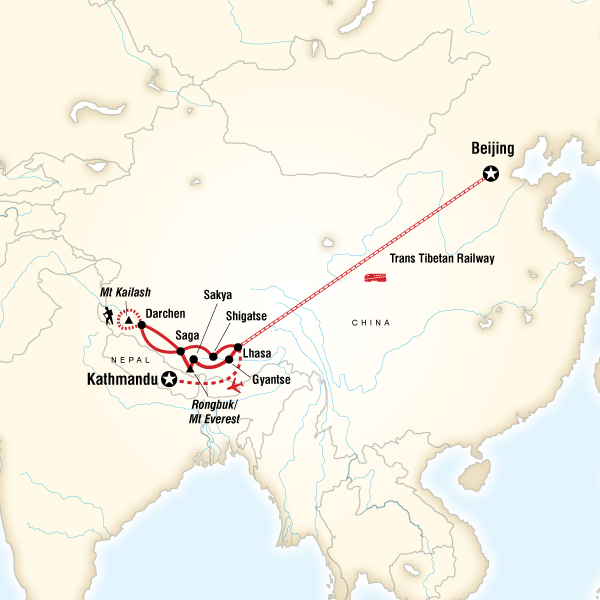 Map of the route for Kailash Saga Dawa Festival