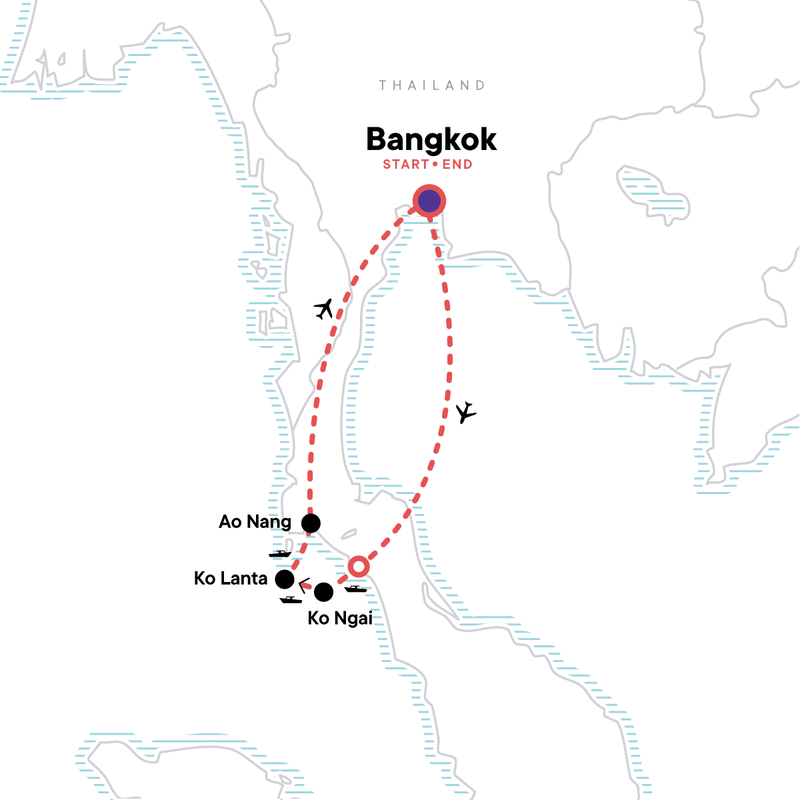 Map of the route for Thailand Island Hopping – West Coast