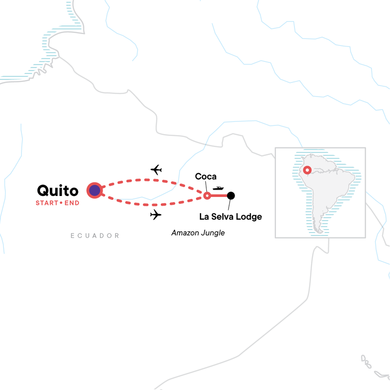 Map of the route for La Selva Lodge - 4 Day Independent Adventure
