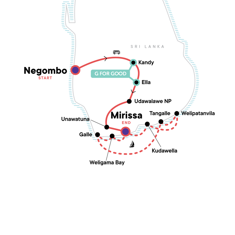 Map of the route for Sri Lanka Land & Sea