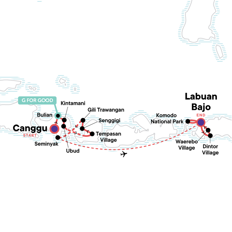 Map of the route for Bali, Lombok, Gili & Flores: The Island Sampler