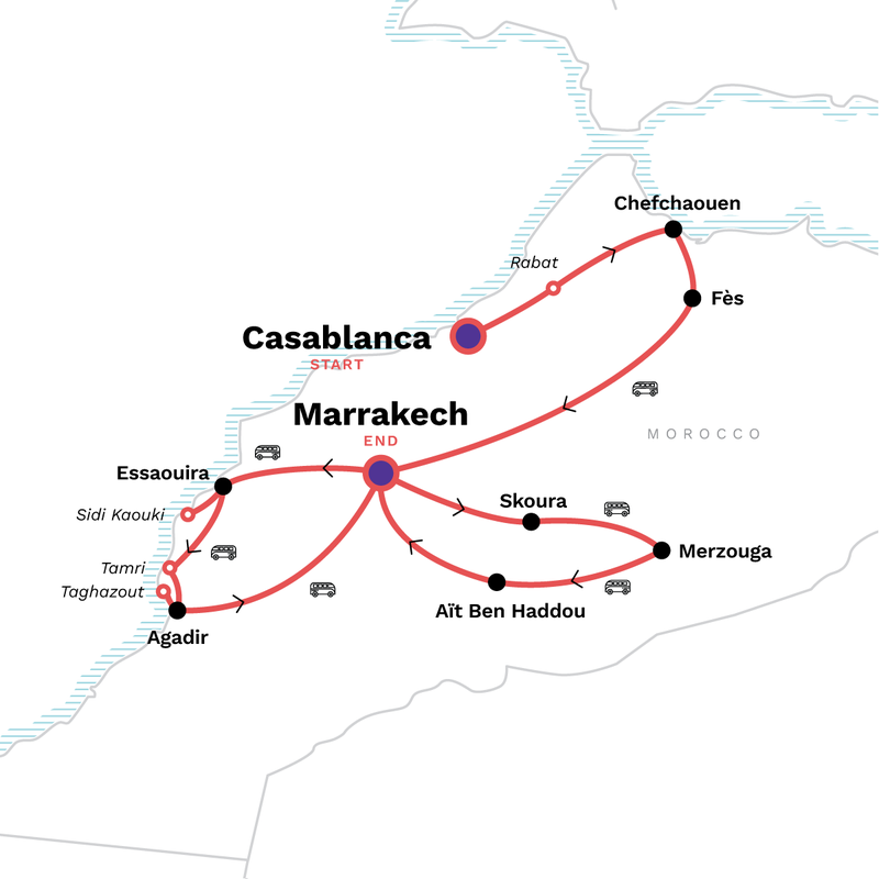 Map of the route for Morocco Adventure: Culture & Colour