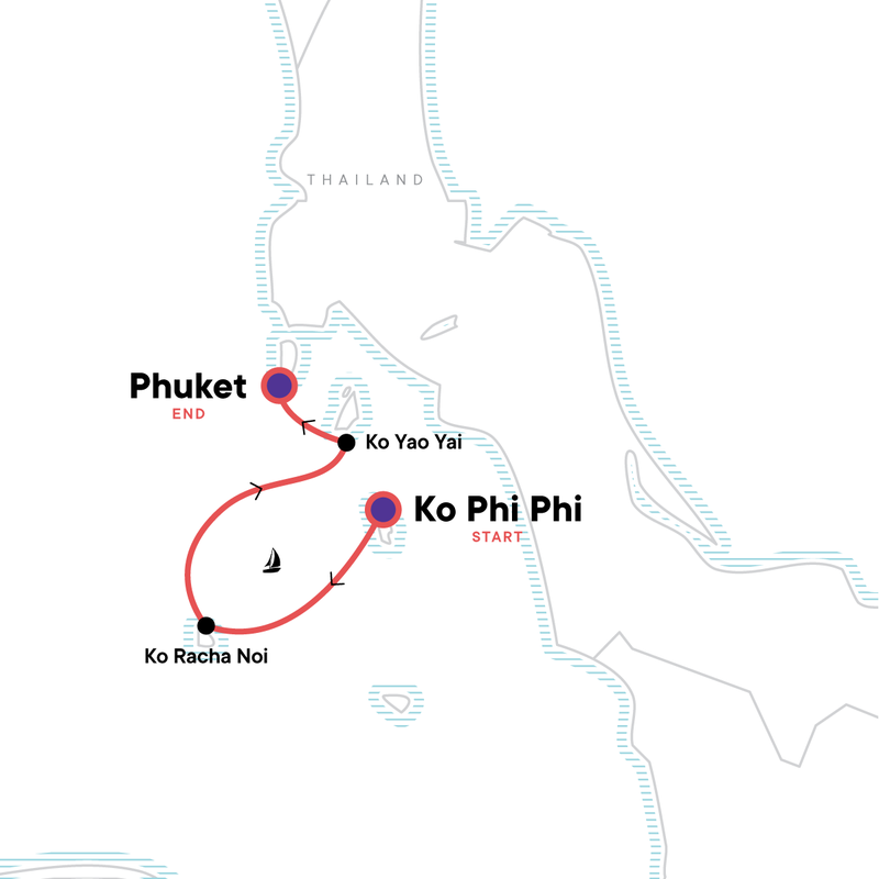 Map of the route for Sailing Thailand - Ko Phi Phi to Phuket — Plus
