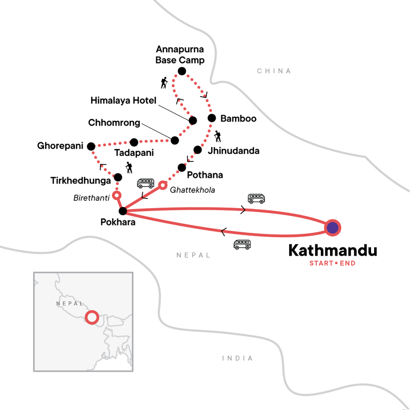 Map of the route for Annapurna Sanctuary
