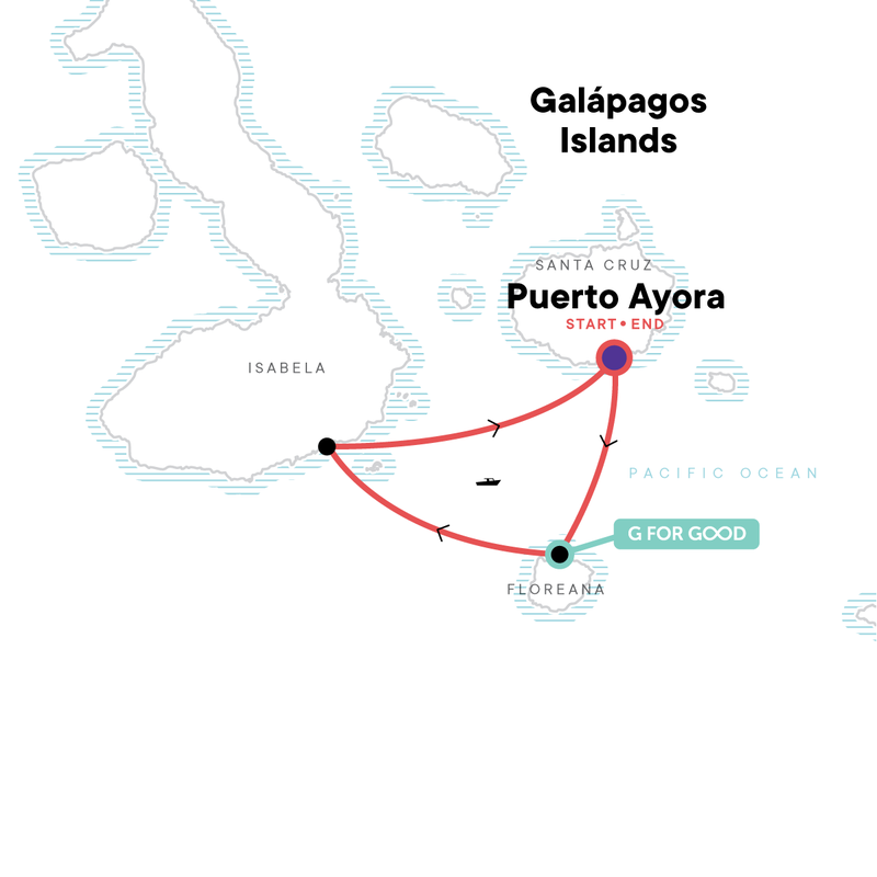 Map of the route for Galápagos Island Hopping Land-Only