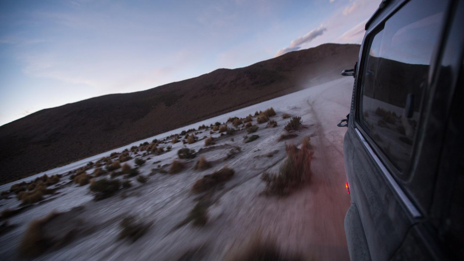Driving through the Salt Flats of Bolivia
